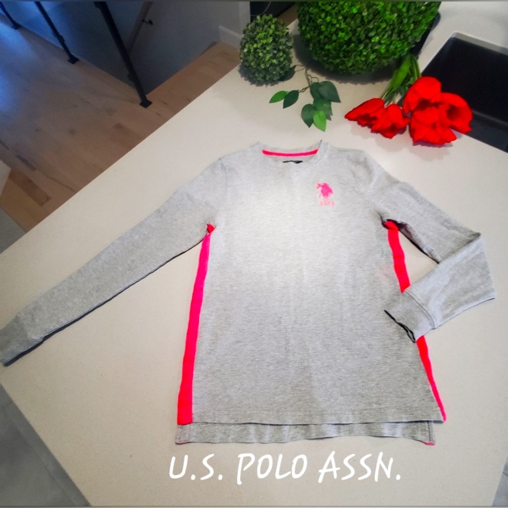 POLO Beau t-shirt à manches longues à logo tissé rose